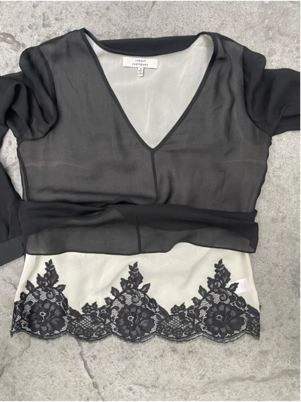 Robert Rodriguez Silk Layered Blouse Black Ivory Double Layer Lace Hem - Picture 4 of 7